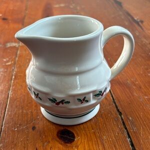 White Ceramic Pitcher with Holly Design Christmas Cream Longaberger‎